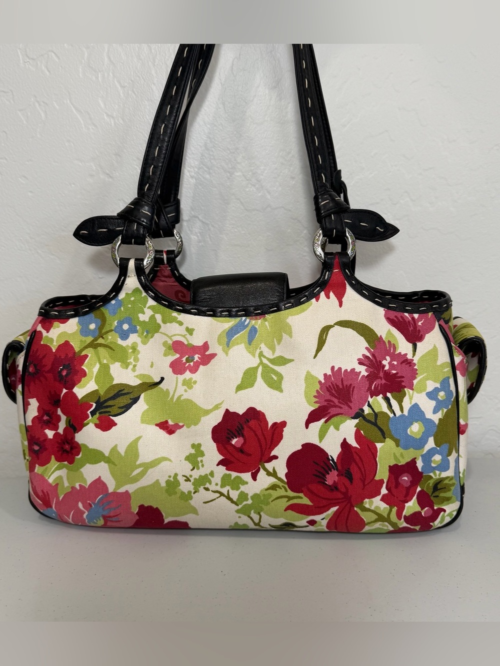Brighton Bea Floral Canvas Leather Trim Shoulder Bag - Picture 3 of 15